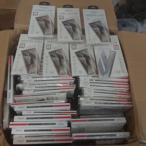 BOX CONTAINING A VERY LARGE QUANTITY OF ASSORTED PHONE SCREEN PROTECTORS AND CASES