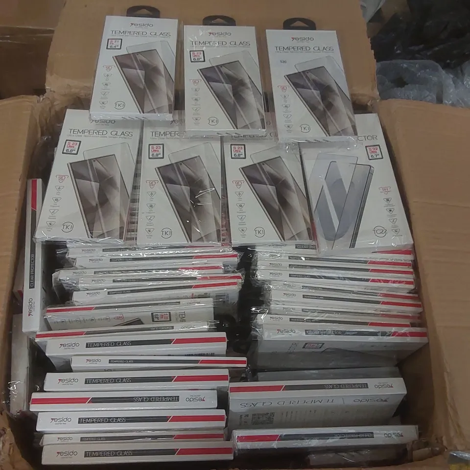 BOX CONTAINING A VERY LARGE QUANTITY OF ASSORTED PHONE SCREEN PROTECTORS AND CASES