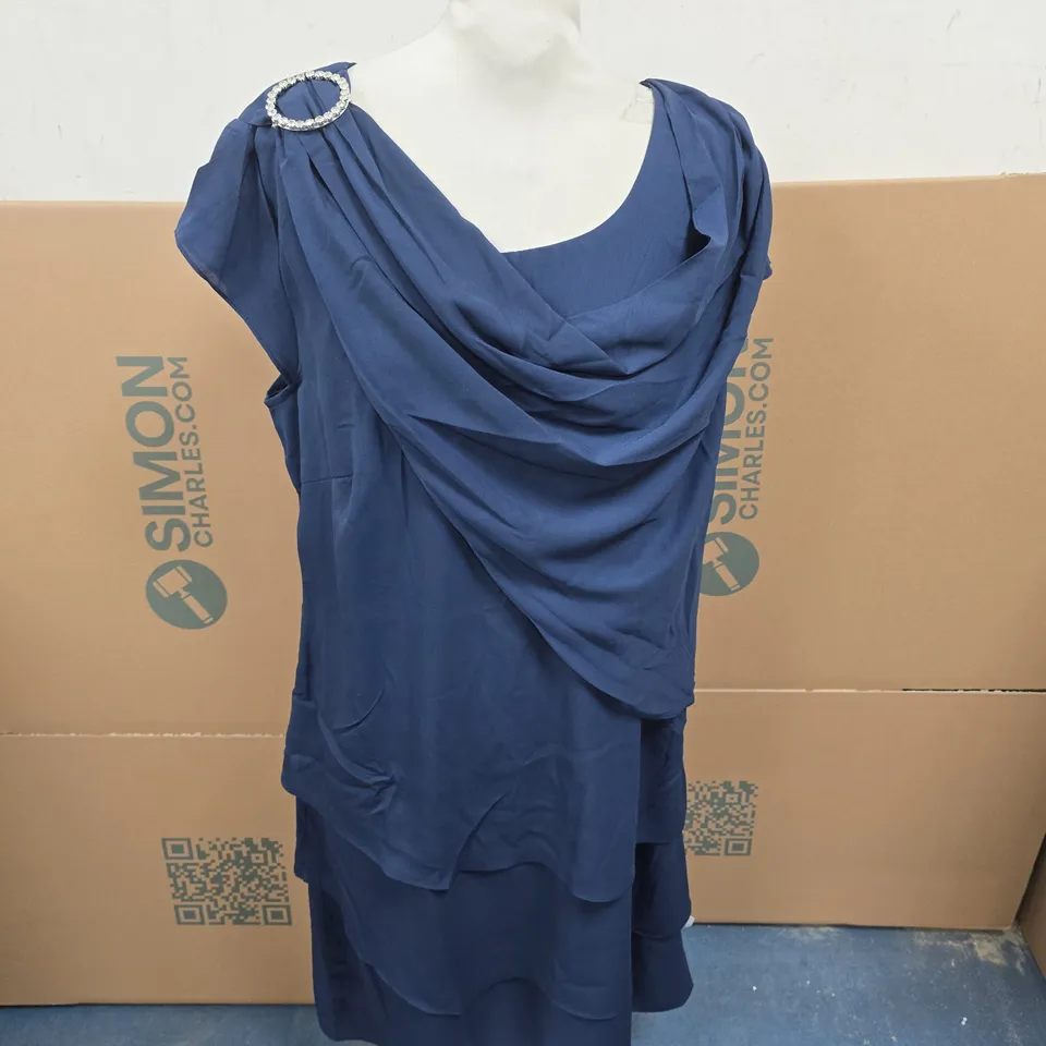 BONPRIX WOMEN'S BLUE DRAPED DRESS WITH EMBELLISHED SHOULDER – UK 18 (EU 44)