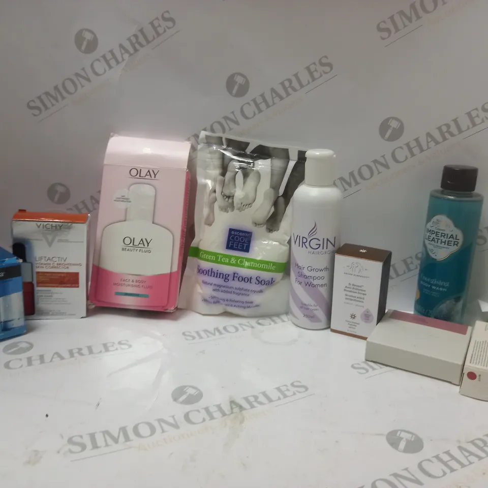 APROXIMATLEY 20 COSMETICS ITEMS TO INCLUDE VIRGIN HAIR GROWTH SHAMPOO FOR WOMEN (250ml), NEUTROGENA HYDRO BOOST AQUA-GEL (50ml), OLAY BEAUTY FLUID (200ml), ETC