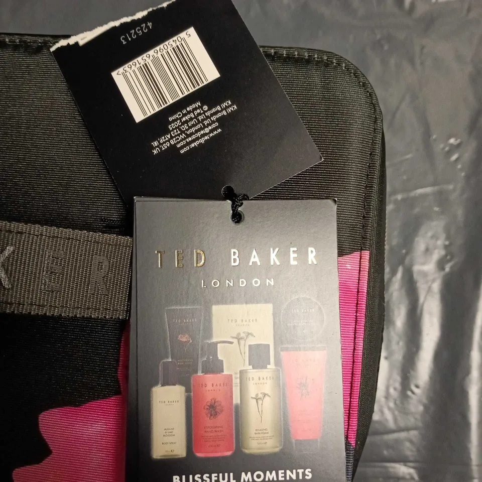 TED BAKER LONDON MAKEUP BAG – BLISSFUL MOMENTS FULL SET , BLACK WITH PINK FLORAL PRINT