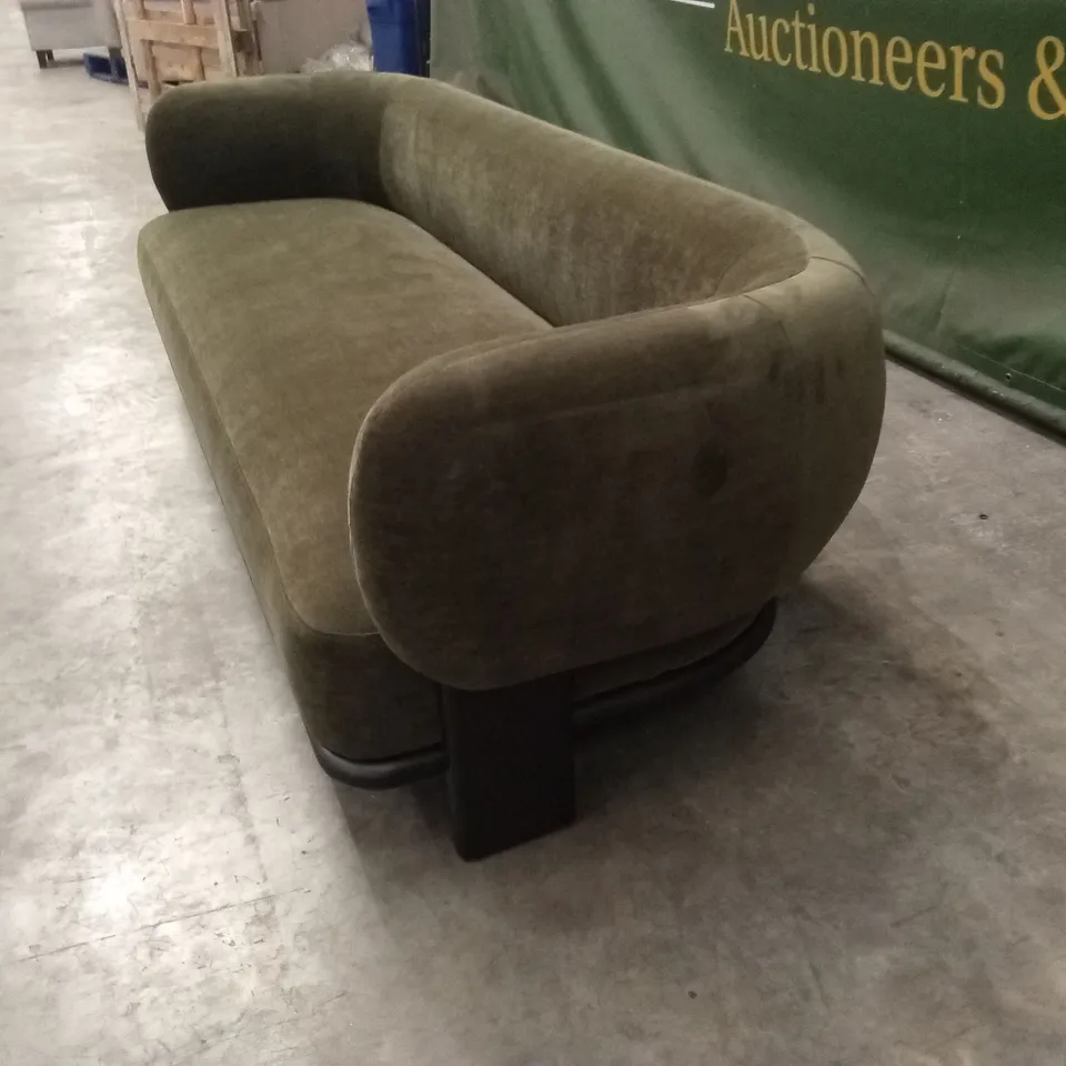 DANETTI FLORENCE OLIVE GREEN CHENILLE WITH DARK WOOD 3 SEATER SOFA RRP £1429