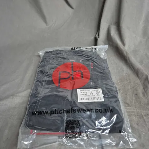 PH CHEFSWEAR WORK CARGO TROUSERS – BLACK TC, SHORT 32 