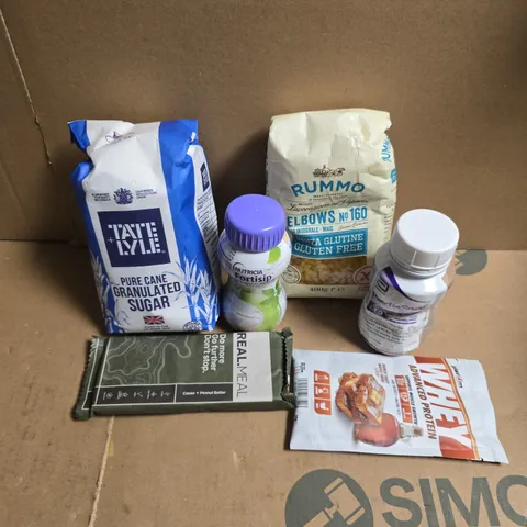 APPROXIMATELY 12 ASSORTED FOOD & DRINK ITEMS TO INCLUDE GRANULATED SUGAR, ABBOTT PAEDIASURE, RUMMO PASTA ELBOWS, ETC - COLLECTION ONLY
