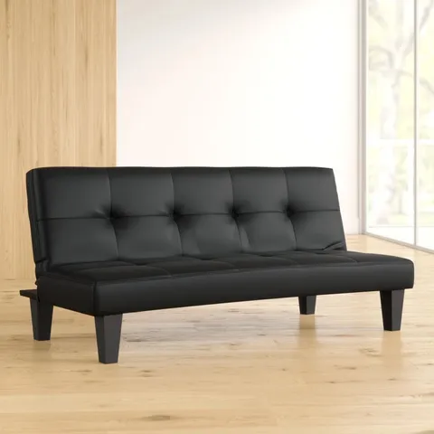 BOXED FARLOW 167cm FAUX LEATHER ARMLESS SOFA BED - BLACK (1 BOX)