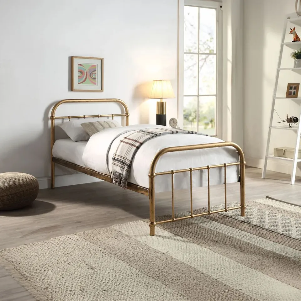 BOXED TEWIN ANTIQUE BRASS METAL BEDFRAME 2 BOXES