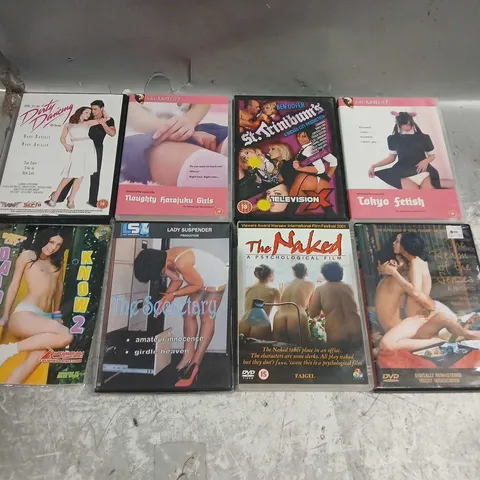 APPROXIMATELY 15 ASSORTED EROTIC DVDS TO INCLUDE; DIRTY DANCING XXX PARODY, TOKYO FETISH, DON'T LET DADDY KNOW AND THE REALM OF THE SENSES