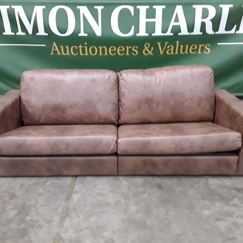 QUALITY DESIGNER 3 SEATER SOFA - BROWN LEATHER