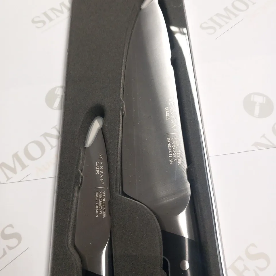 BRAND NEW BOXED SCANPAN DENMARK CLASSIC STAINLESS STEEL X50 CRMOV15 2 PIECE CHEF SET HARDNESS HRC 56