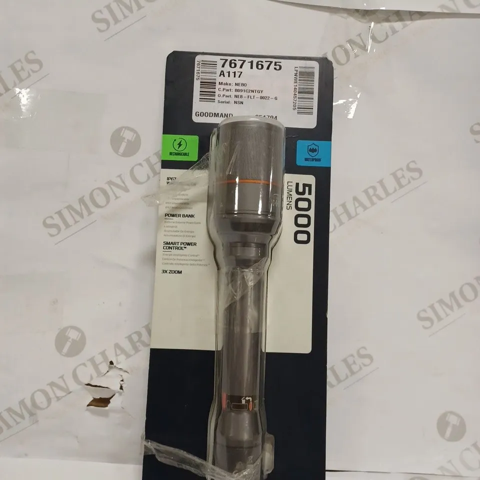 NEBO DAVINCI 5000 LUMENS | BLACK LED RECHARGEABLE FLASHLIGHT 