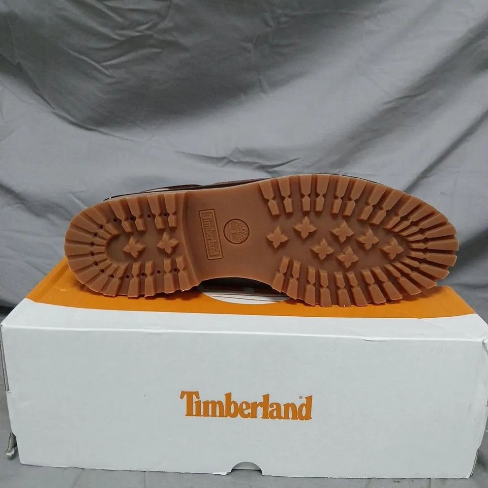 TIMBERLAND LEATHER MOC TOE BOOTS – DARK BROWN, MEN’S FOOTWEAR - SIZE 12.5