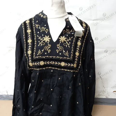 MONSOON ELEANOR EMBROIDERED TOP IN BLACK SIZE LARGE 