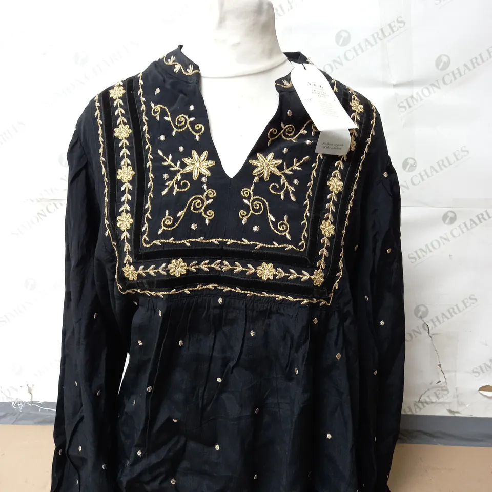 MONSOON ELEANOR EMBROIDERED TOP IN BLACK SIZE LARGE 
