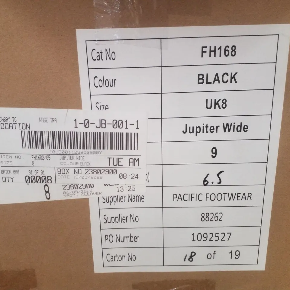 BOX CONTAINING APPROXIMATELY 8 PAIRS OF BRAND NEW SIMPLY BE BLACK JUPITER WIDE MESH SLINGBACK FLATS - SIZE 8
