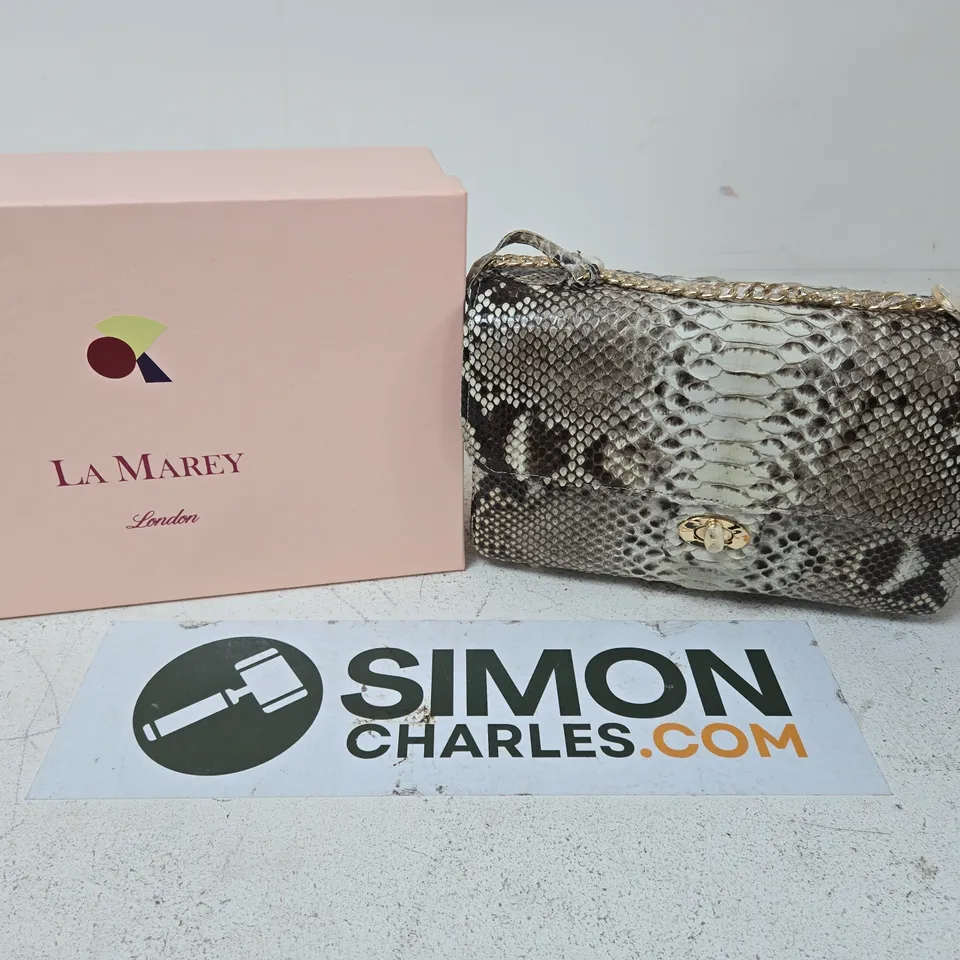 BOXED LA MAREY LONDON SNAKE PRINT SHOULDER BAG