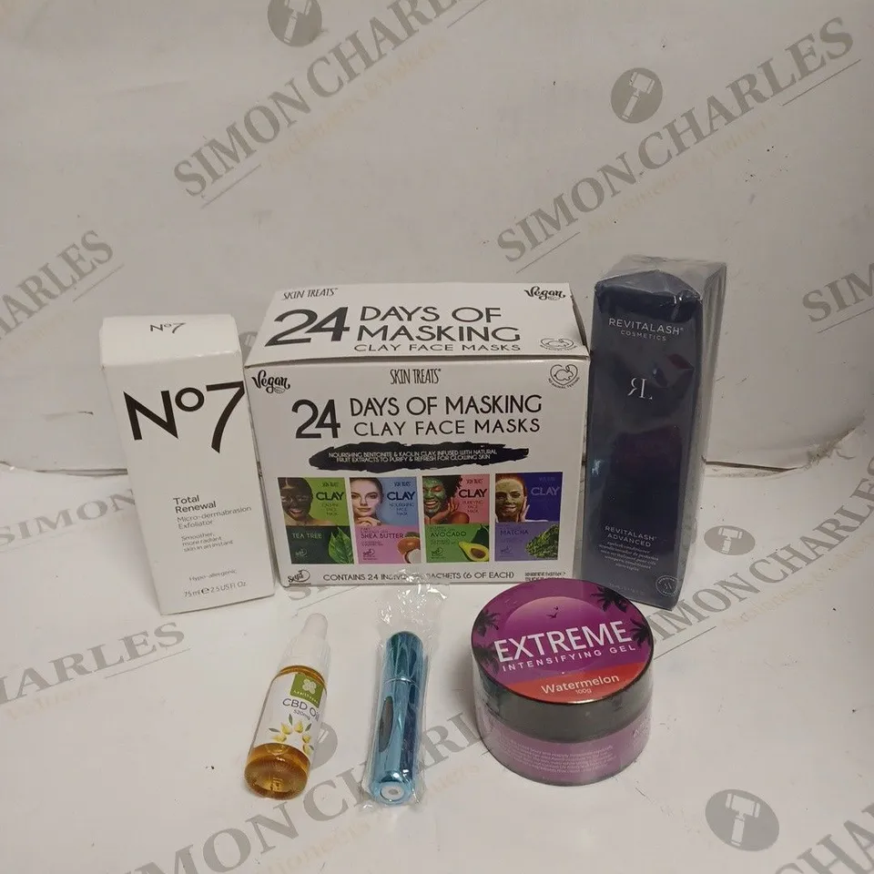 APPROXIMATELY 5 ASSORTED HEALTH & BEAUTY PRODUCTS TO INCLUDE CLAY FACE MASK SET, NO7 TOTAL RENEWAL, EXTREME INTENSIFYING GEL ETC 