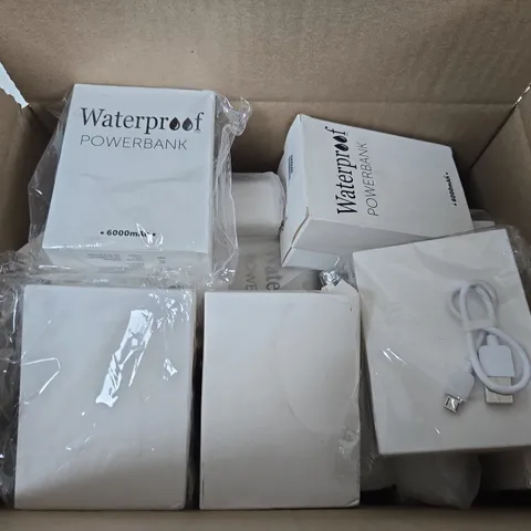 BOX OF APPROXIMATELY 10 WATERPROOF POWERBANKS