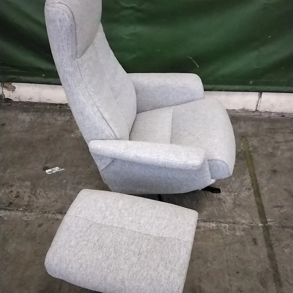 QUALITY BRITISH DESIGNED & MANUFACTURED G PLAN LUKAS MANUAL RECLINER SWIVEL CHAIR AND FOOTSTOOL CAMBRIDGE GREY FABRIC