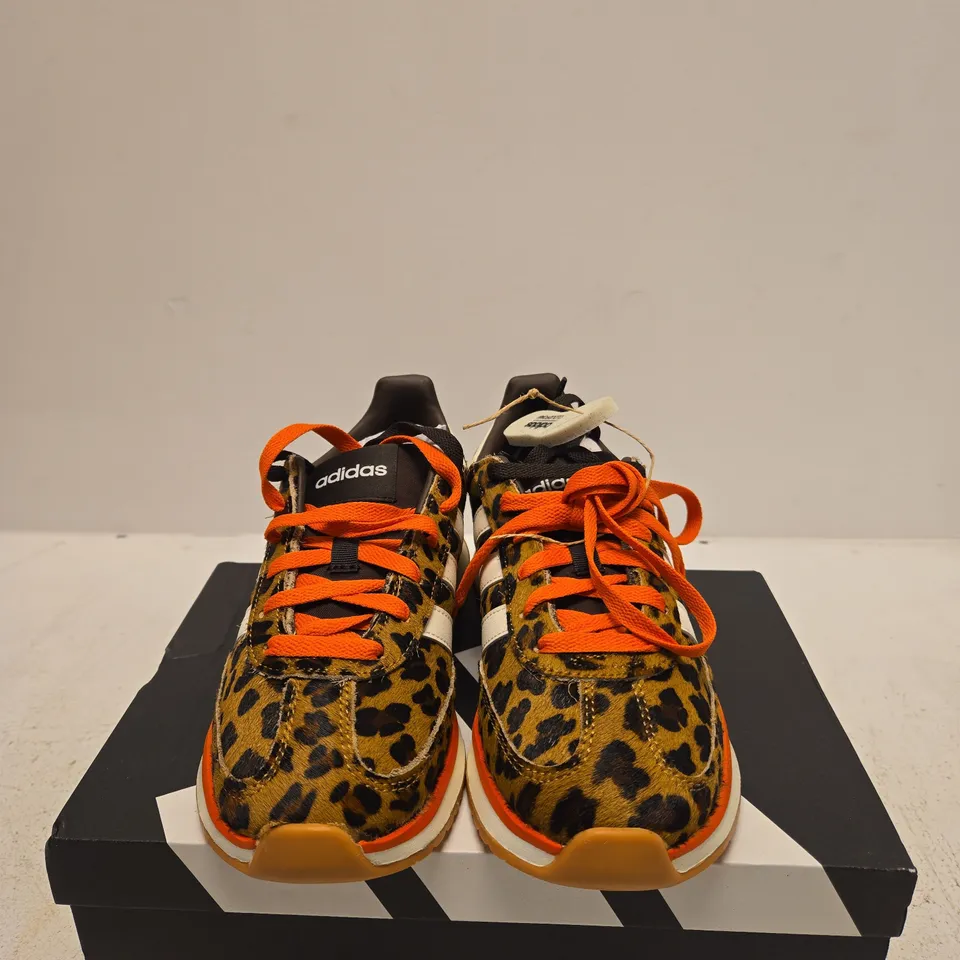 BOXED PAIR OF ADIDAS RUN70S 2.0 LEOPARD PRINT TRAINERS – UK 4