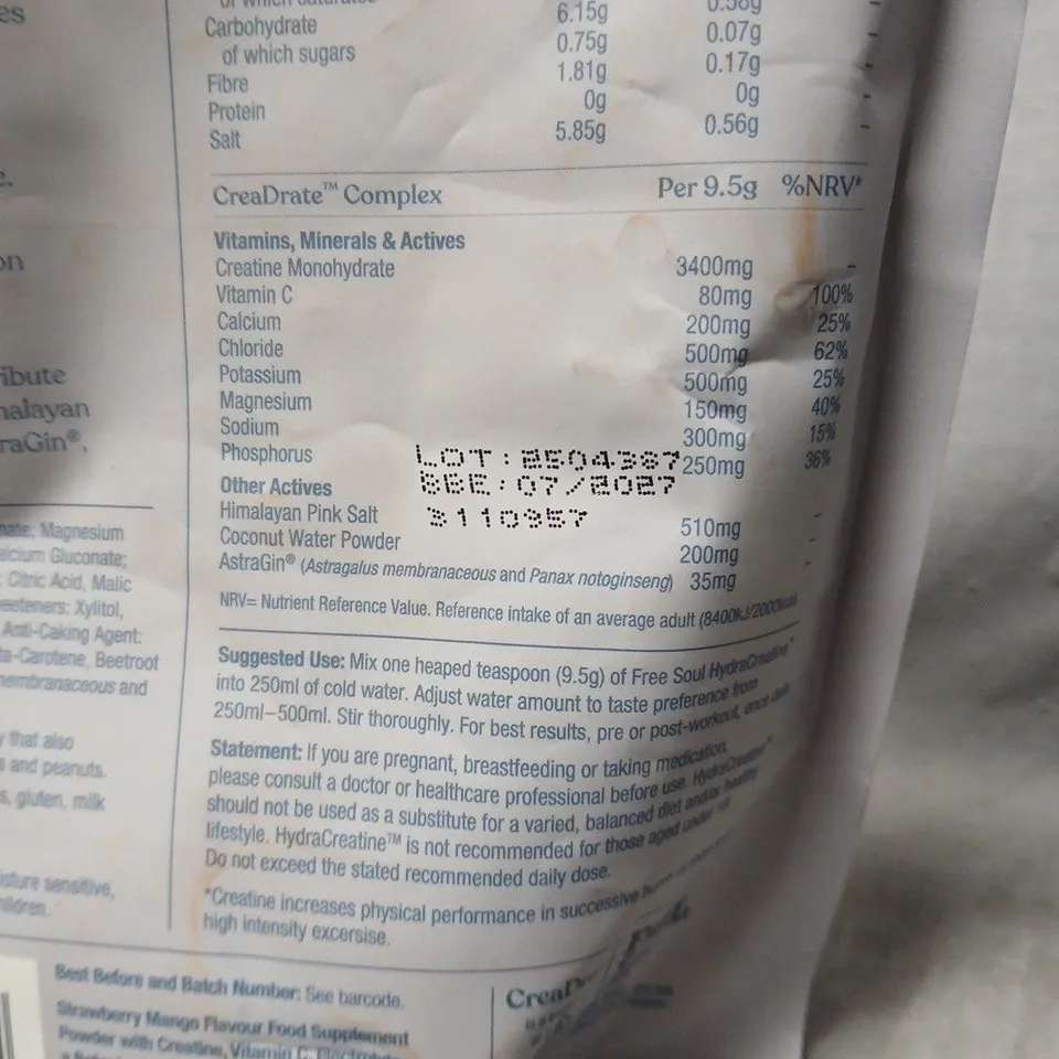 HYDRACREATINE+ ELECTROLYTES POWDER, 285G (30 SERVINGS)