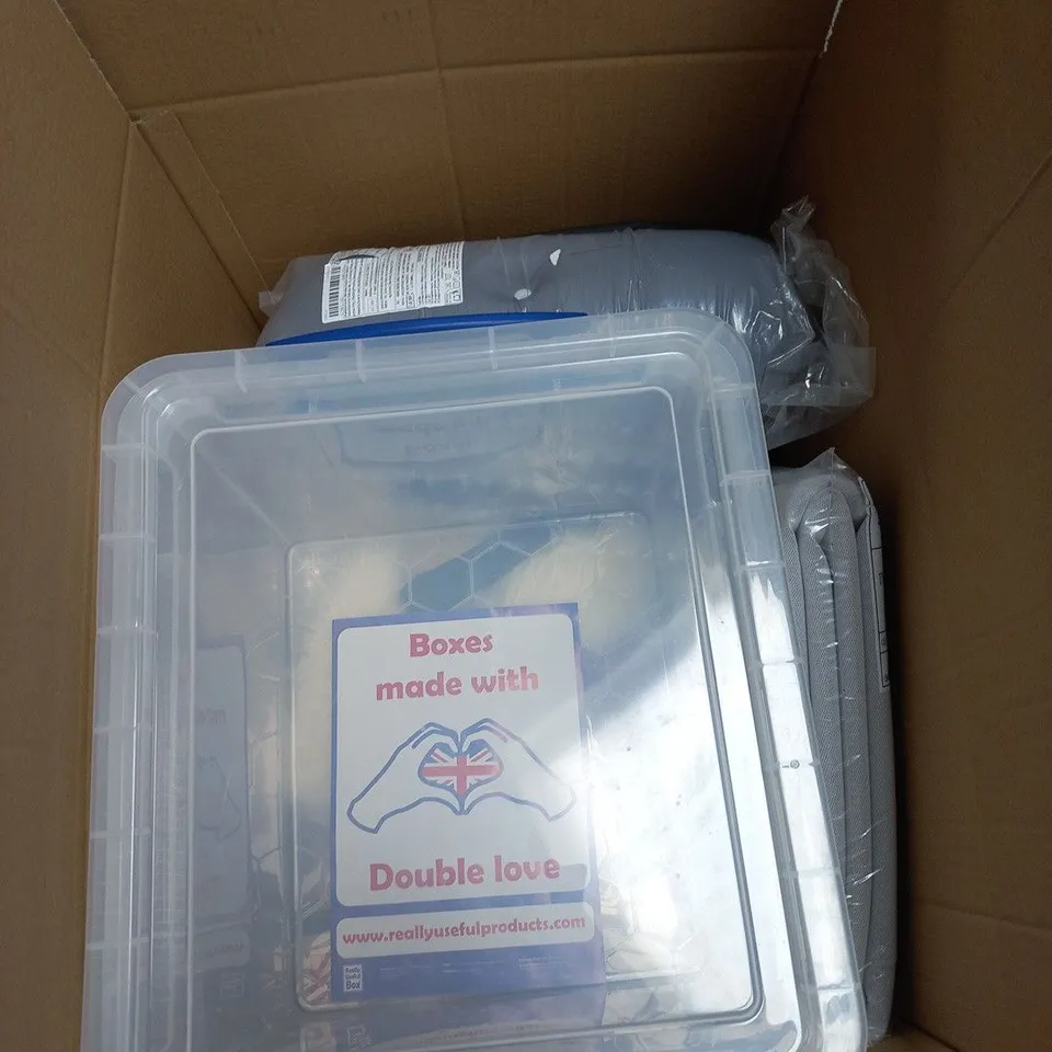 BOX OF APPROXIMATELY 15 ASSORTED ITEMS TO INCLUDE 35XL CLEAR STORAGE BOX ETC
