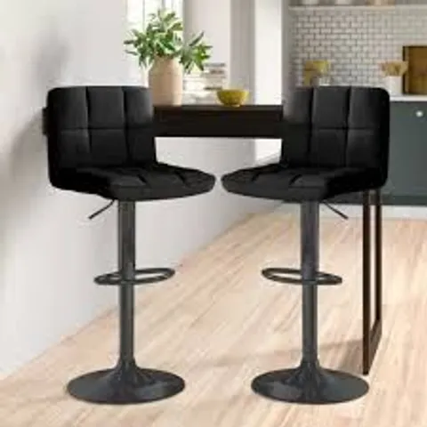 BOXED NEO 2X FAUX LEATHER CUBAN SWIVEL BAR STOOLS WITH A MATT BLACK LEGS - BLACK (1 BOX)