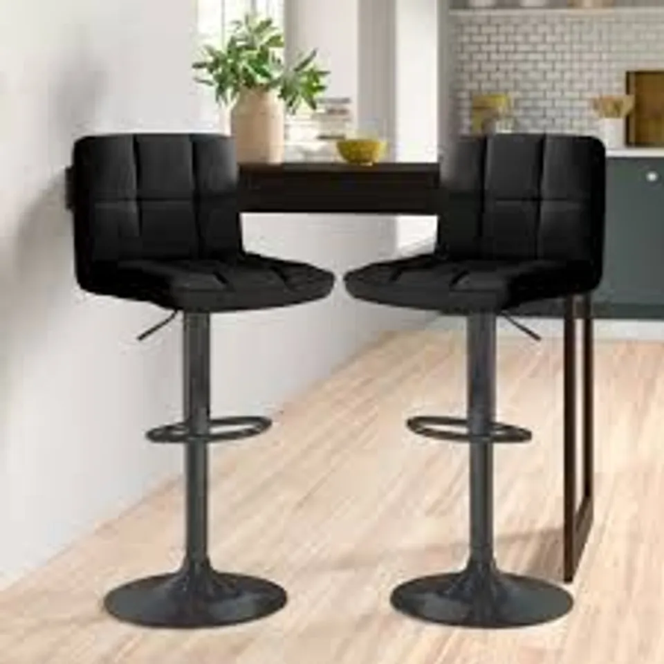 BOXED NEO 2X FAUX LEATHER CUBAN SWIVEL BAR STOOLS WITH A MATT BLACK LEGS - BLACK (1 BOX)