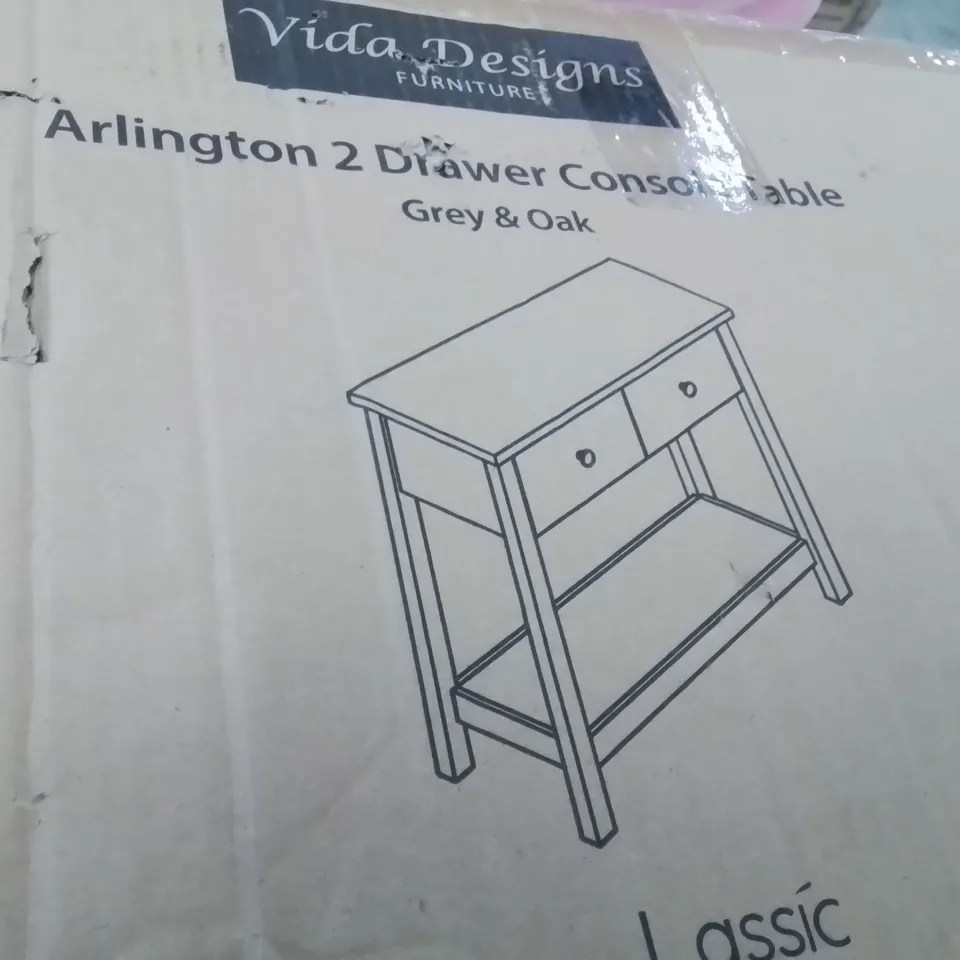 BOXED BEACSFIELD 2 DRAWER CONSOLE TABLE -GREY&OAK-