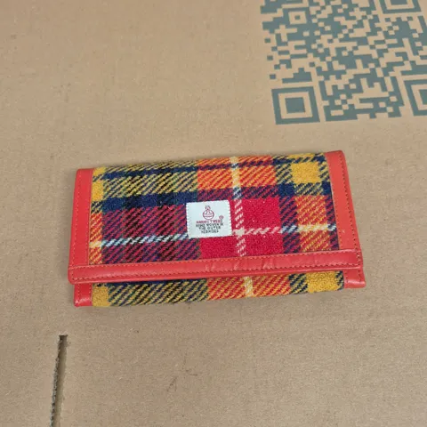 HARRIS TWEED WALLET – TARTAN PLAID WITH RED LEATHER TRIM