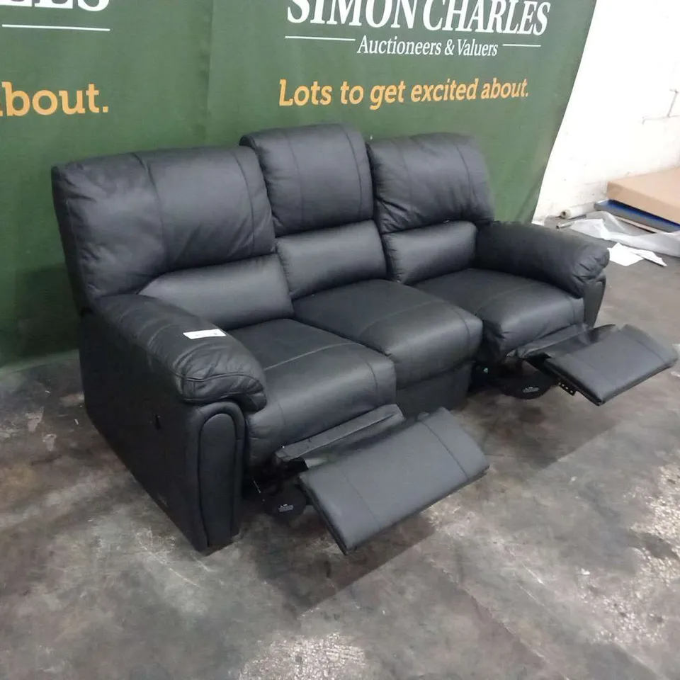 DESIGNER BLACK FAUX LEATHER MANUAL RECLINING THREE SEATER SOFA