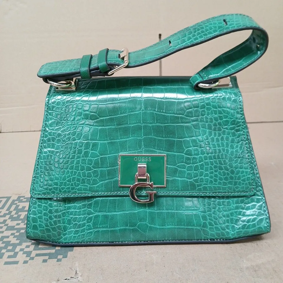 GUESS GREEN CROCODILE-EMBOSSED HANDBAG
