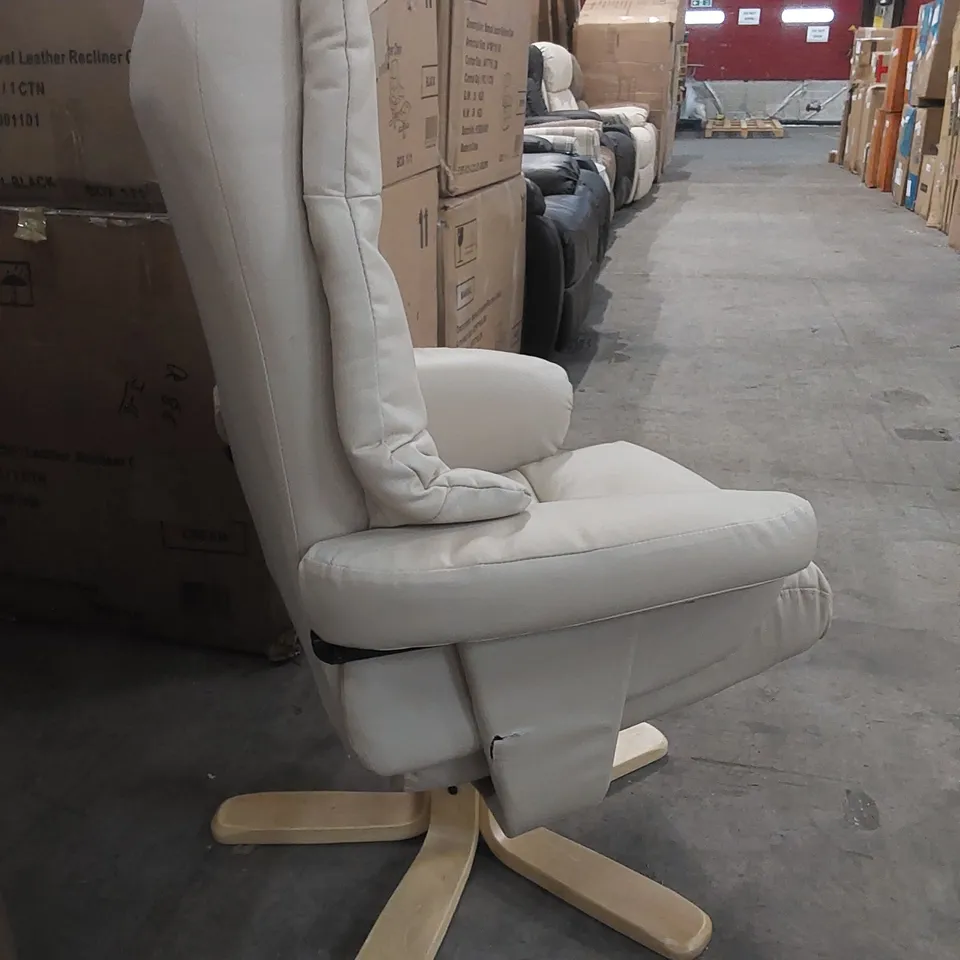 DESIGNER CREAM FAUX LEATHER SWIVEL CHAIR 