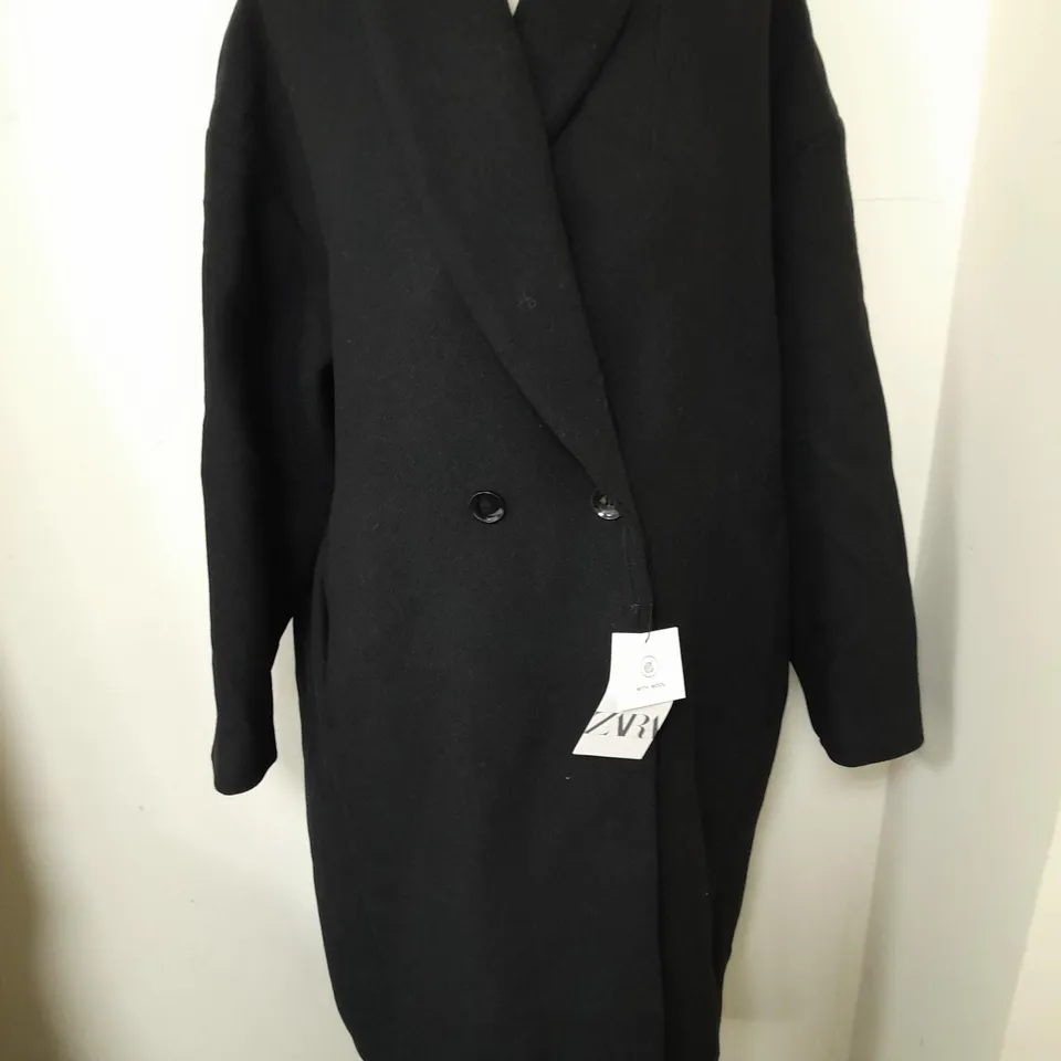 ZARA BLACK BUTTON FRONT WOOL COAT - UK M
