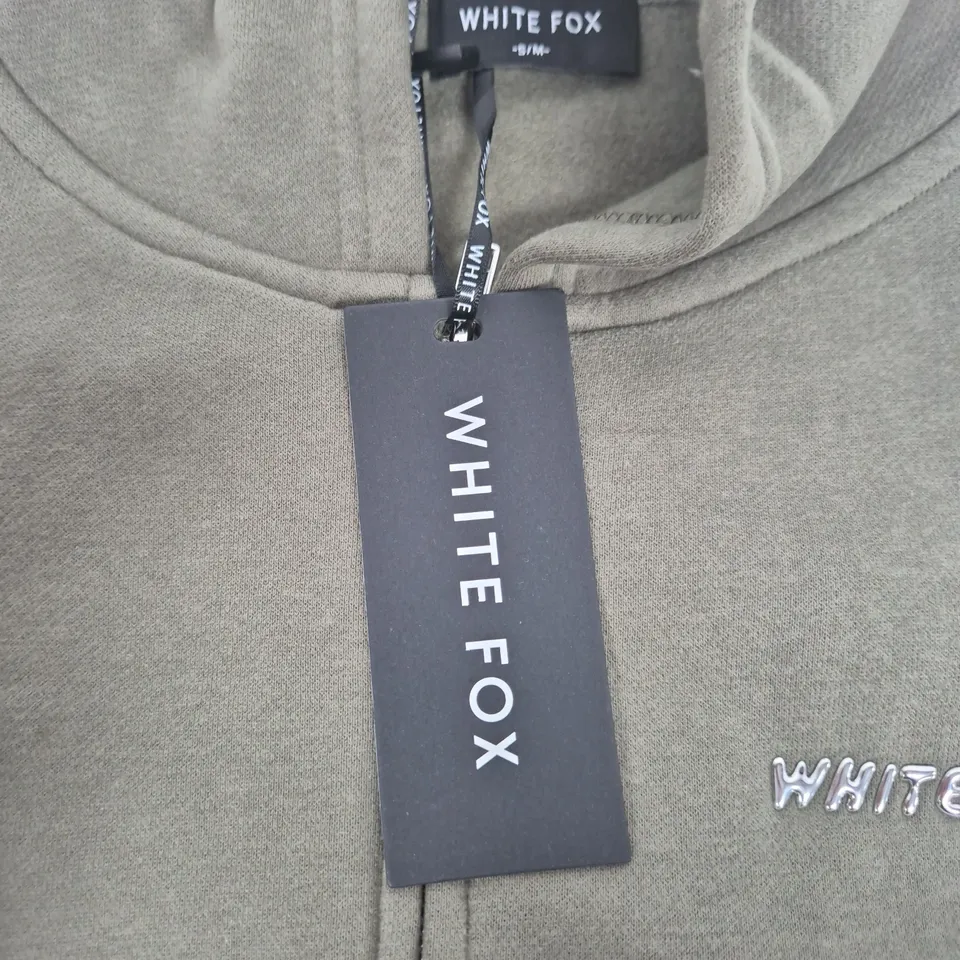 WHITE FOX KHAKI BOXY ZIP FRONT HOODIE, SIZE S/M