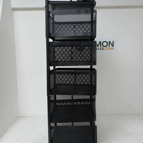 BLACK METAL 5-TIER MESH BASKET STORAGE SHELF UNIT