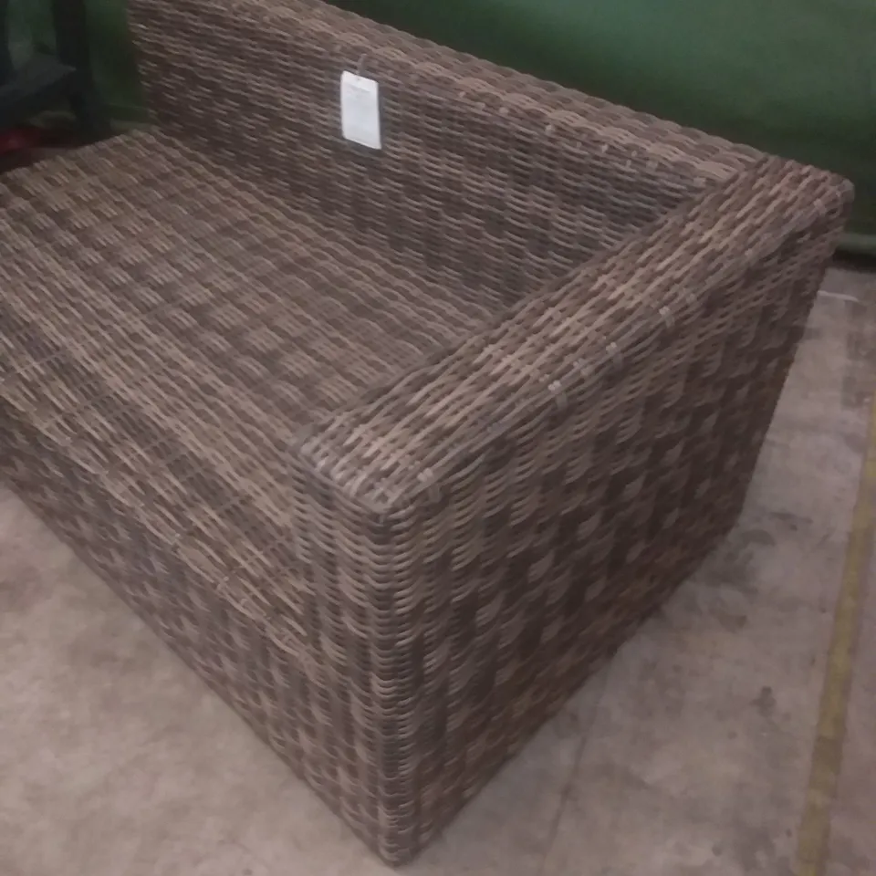 RATTAN EFFECT 2 SEATER GARDEN SOFA SECTION BROWN