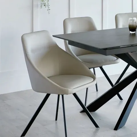 BOXED DANETTI CLEO BLACK METAL CHAIR - LIGHT GREY DUROSOFT TOUCH FAUX LEATHER 