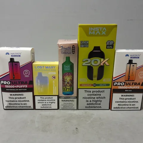 APPROXIMATELY 15 ASSORTED E-CIGARETTE PRODUCTS TO INCLUDE - LOST MARY ,INSTA MAX , HAYATI ETC