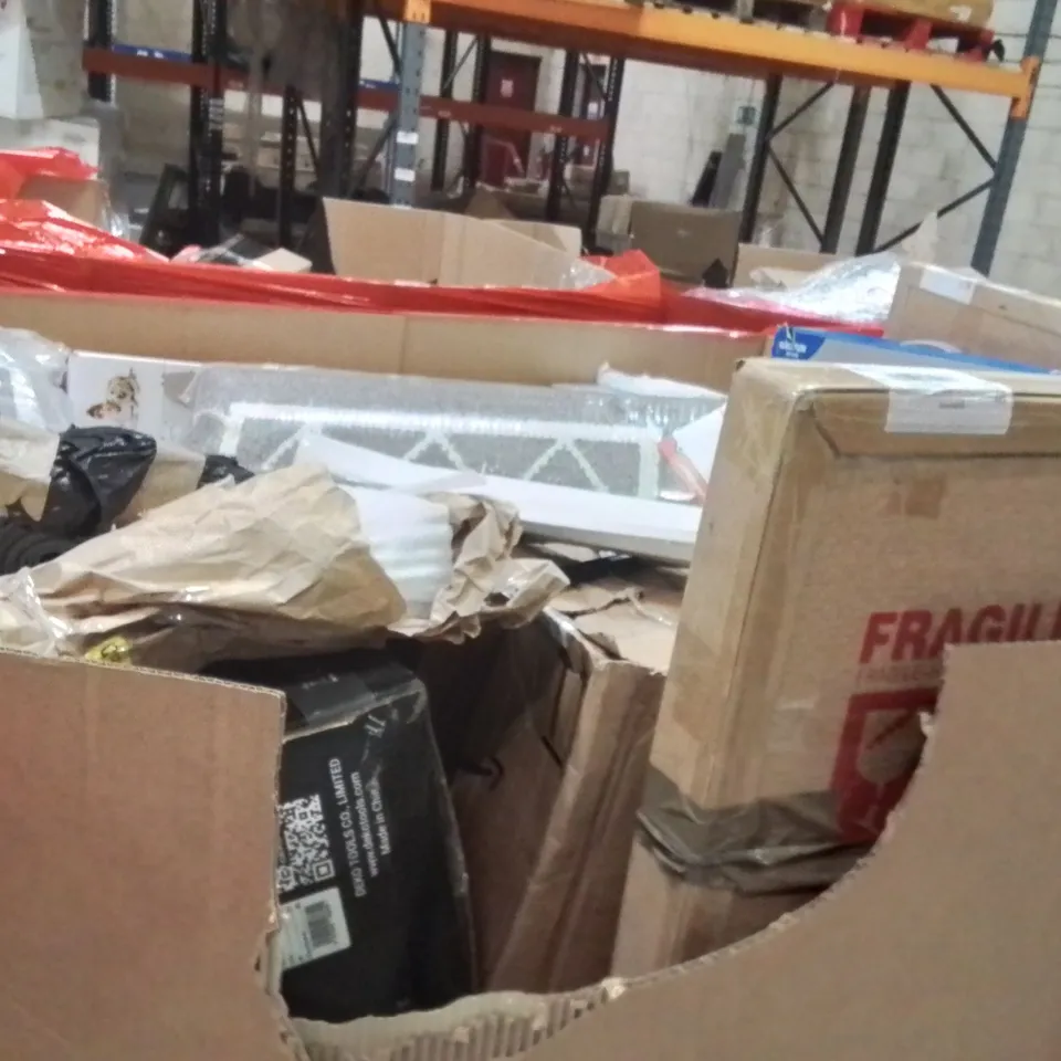 PALLET OF ASSORTED HOUSEHOLD GOODS AND PRODUCTS TO INCLUDE;RETRACTABLE SAFETY GATE,AREA RUG