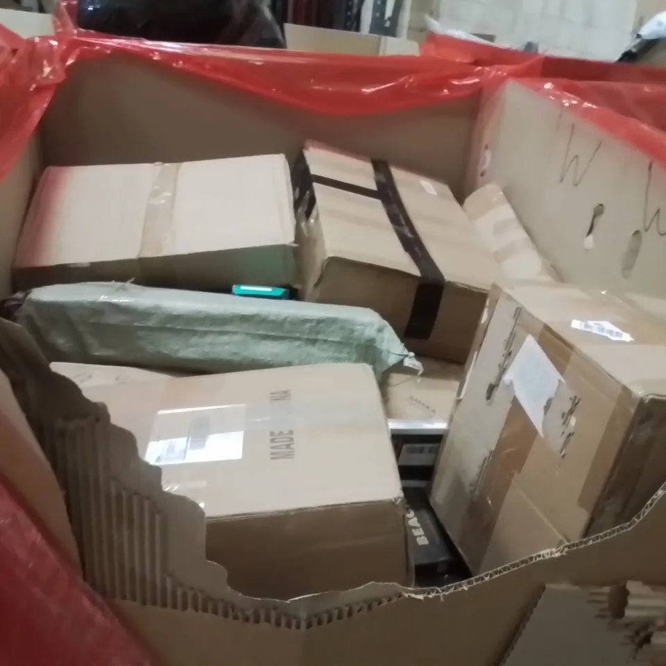 PALLET OF ASSORTED HOUSEHOLD GOODS AND PRODUCTS TO INCLUDE;LAMPSHADE,CEILING FAN WITH LIGHT,FLOWER GUARDS