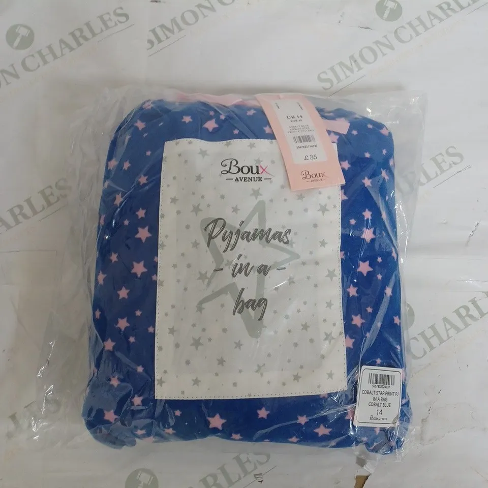 SEALED BOUX COBALT BLUE COBALT STAR PRINT PJ IN A BAG - UK 14