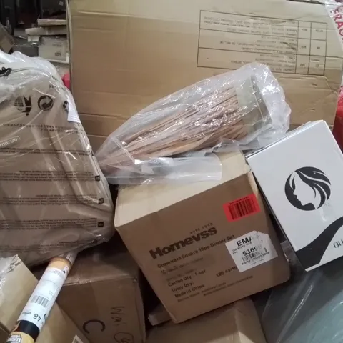 PALLET CONTAINING VARIOUS ASSORTED BOXED HOUSEHOLD ITEMS TO INCLUDE: BABY'S PLAYPEN, STONEWARE 16PC DINNER SET, HAIR DRESSING TRAINING HEAD, AND LOTS MORE UNMARKED BOXED ITEMS