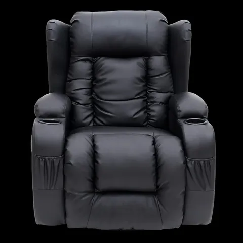 BOXED CAESAR MANUAL RECLINING EASY CHAIR BLACK FAUX LEATHER (2 BOXES)