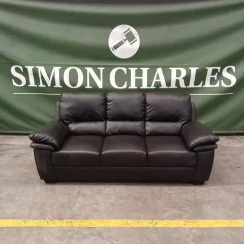 LEONA 3 SEATER FAUX LEATHER SOFA - BLACK