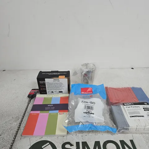 APPROXIMATELY 20 ASSORTED ITEMS INCLUDING SIDAX FLAT PACKERS, MCALPINE EURO CONNECTOR AND A METAL CONTAINER