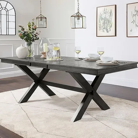 BOXED DESIGNER GRANGE GREY WOOD 180-220CM EXTENDING DINING TABLE (2 BOXES)