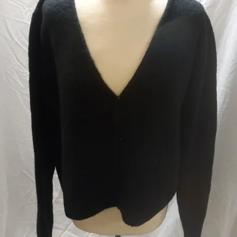 ASOS V NECK FLUFFY CARDIGAN, BLACK - SIZE 18