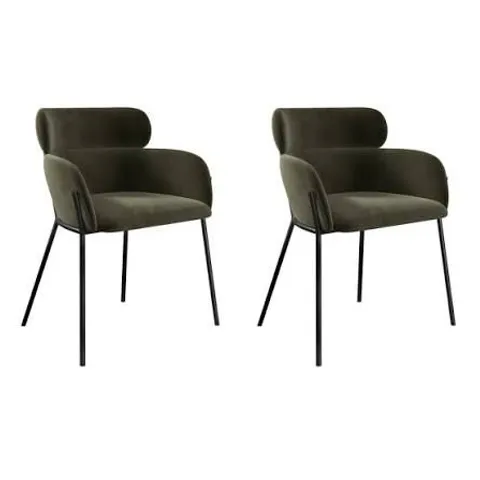 BOXED SET OF 2 GREEN VELVET CURVED DINING CHAIRS - ISLA
