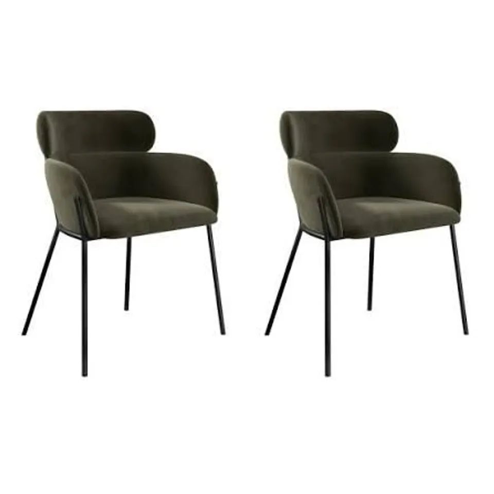 BOXED SET OF 2 GREEN VELVET CURVED DINING CHAIRS - ISLA