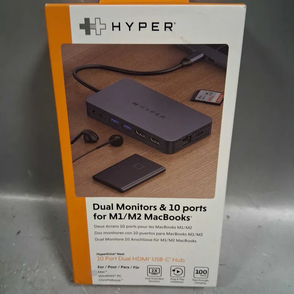 BOXED HYPER DUAL MONITORS AND 10 PORTS FOR M1/M2 MACBOOKS